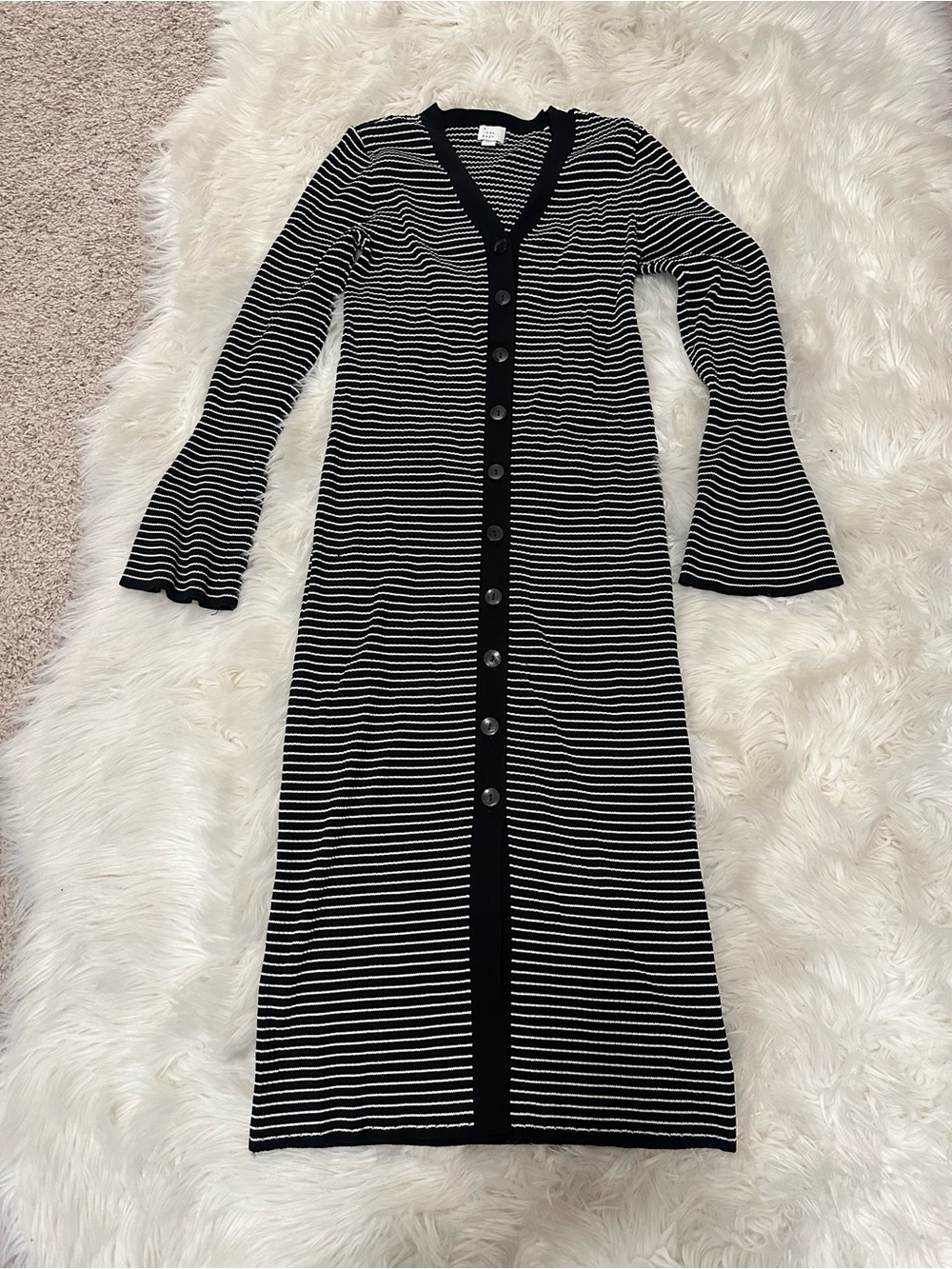 a new day Black & White Striped Long Button-Front Dress or open as cardigan